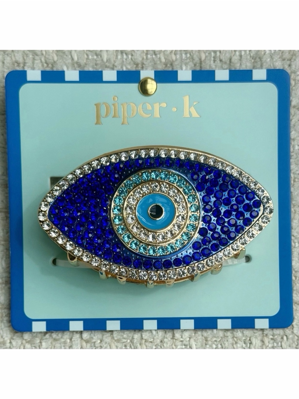 Piper K Evil Eye Hair Clip Metal Large Claw Rhinestone Nazar Protection Y2K Glam